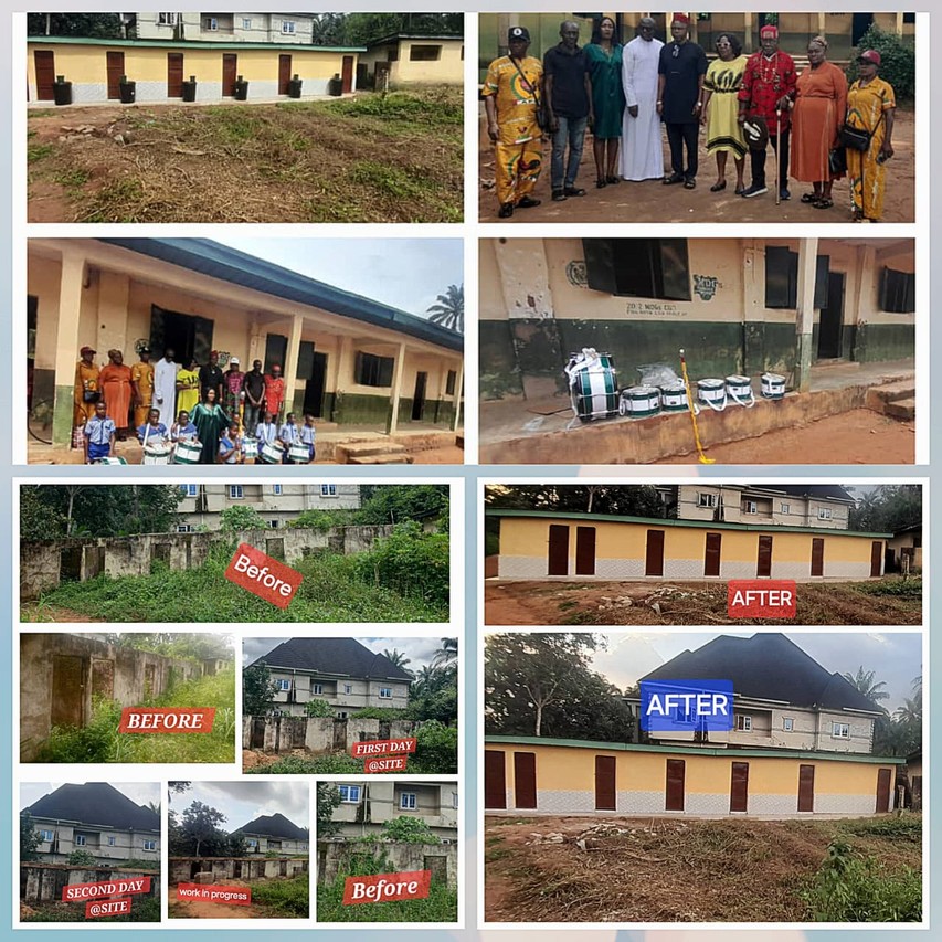 Philanthropist Nwanze Donates Renovated Toilet Facilities, New Band Set to Ebenator Central School